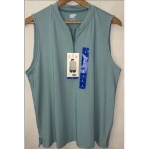 Lands' End Polo Shirt Women Active Quarter Zip Sleeveless Blue Large UPF 50 NEW